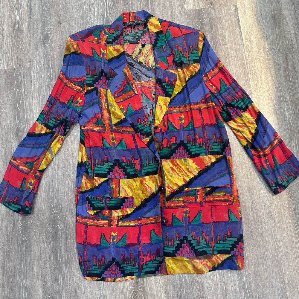 90’s Karen Kane Brightly Colored Abstract Blazer 100% Rayon size S